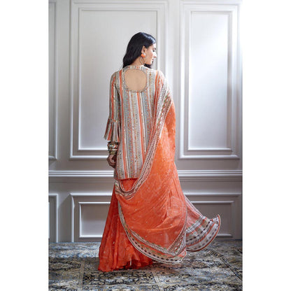 MANDIRA WIRK Women Chanderi Orange Kurta with Sharara and Dupatta