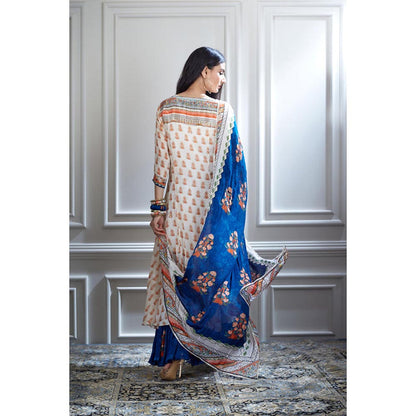 MANDIRA WIRK Women Chanderi Ivory Kurta with Sharara and Dupatta