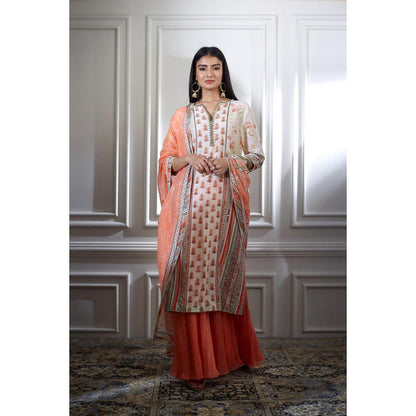 MANDIRA WIRK Women Chanderi Ivory Jacket with Sharara and Blouse