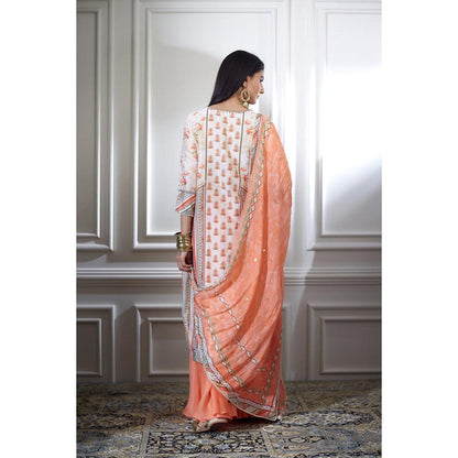 MANDIRA WIRK Women Chanderi Ivory Jacket with Sharara and Blouse