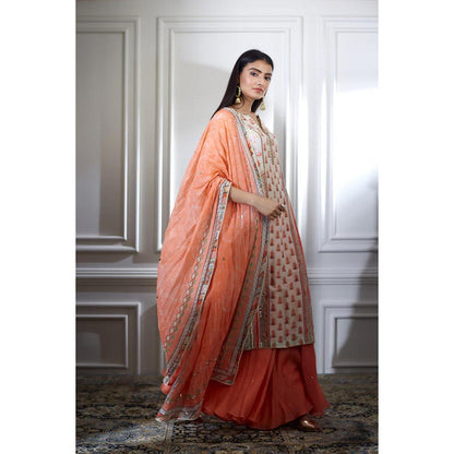MANDIRA WIRK Women Chanderi Ivory Jacket with Sharara and Blouse