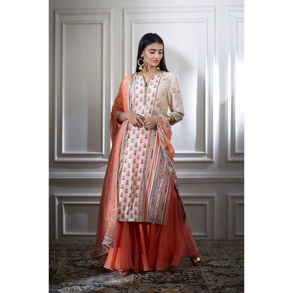 MANDIRA WIRK Women Chanderi Ivory Jacket with Sharara and Blouse