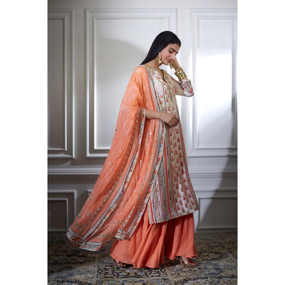 MANDIRA WIRK Women Chanderi Ivory Jacket with Sharara and Blouse