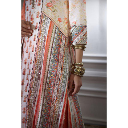 MANDIRA WIRK Women Chanderi Ivory Jacket with Sharara and Blouse