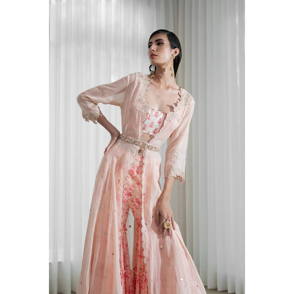 MANDIRA WIRK Women Mulmul Peach Kurta with Sharara and Dupatta