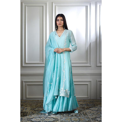 MANDIRA WIRK Women Chanderi Blue Kurta with Sharara and Dupatta