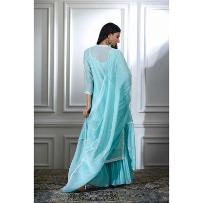 MANDIRA WIRK Women Chanderi Blue Kurta with Sharara and Dupatta