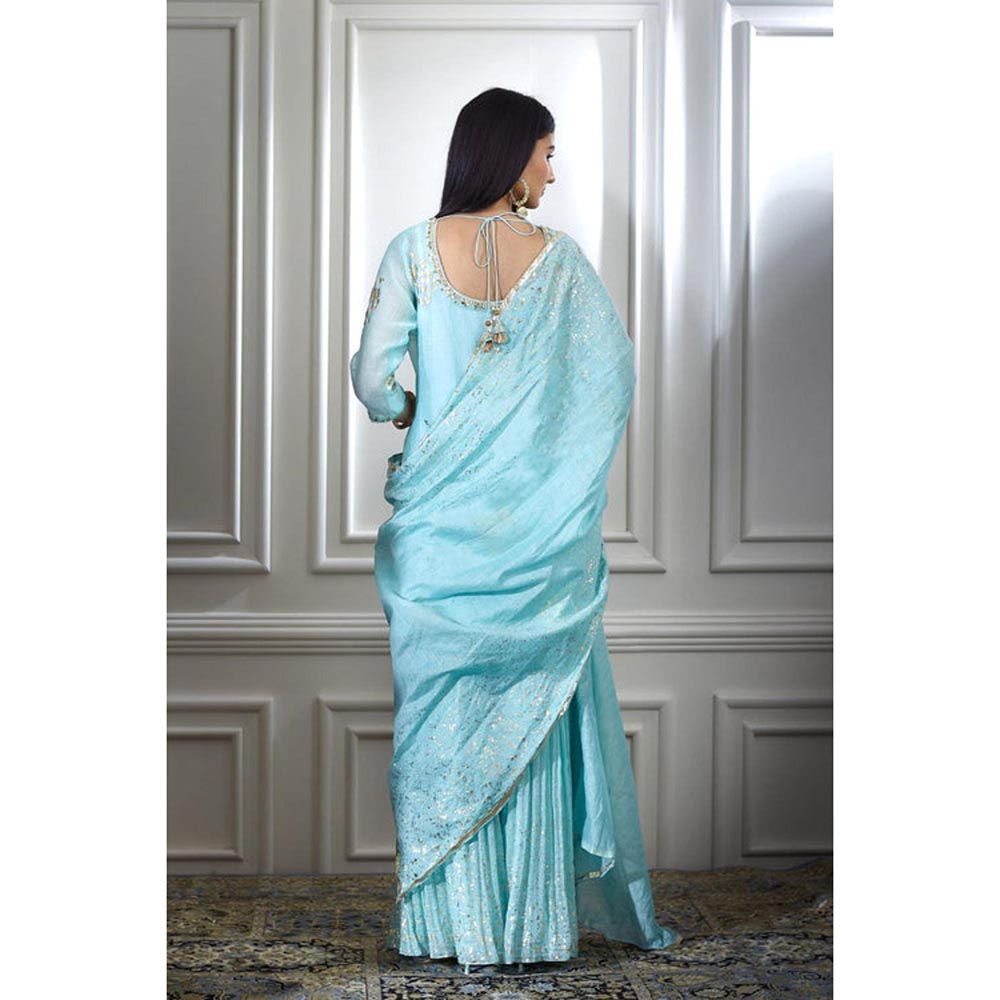 MANDIRA WIRK Women Chanderi Blue Kurta with Sharara and Dupatta