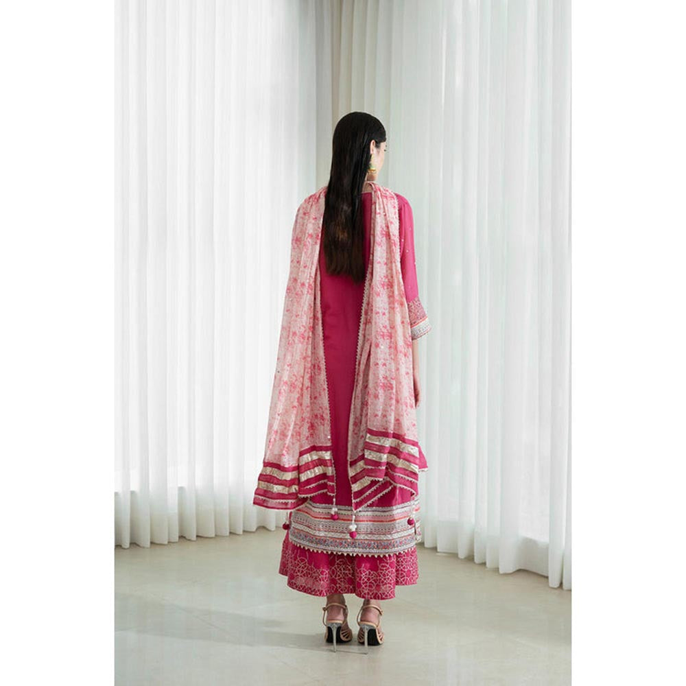 MANDIRA WIRK Women Chanderi Pink Kurta with Sharara and Dupatta