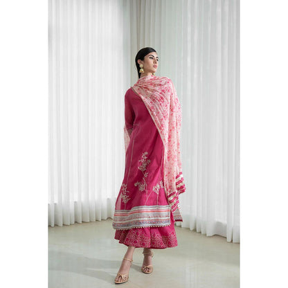 MANDIRA WIRK Women Chanderi Pink Kurta with Sharara and Dupatta
