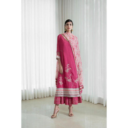 MANDIRA WIRK Women Chanderi Pink Kurta with Sharara and Dupatta