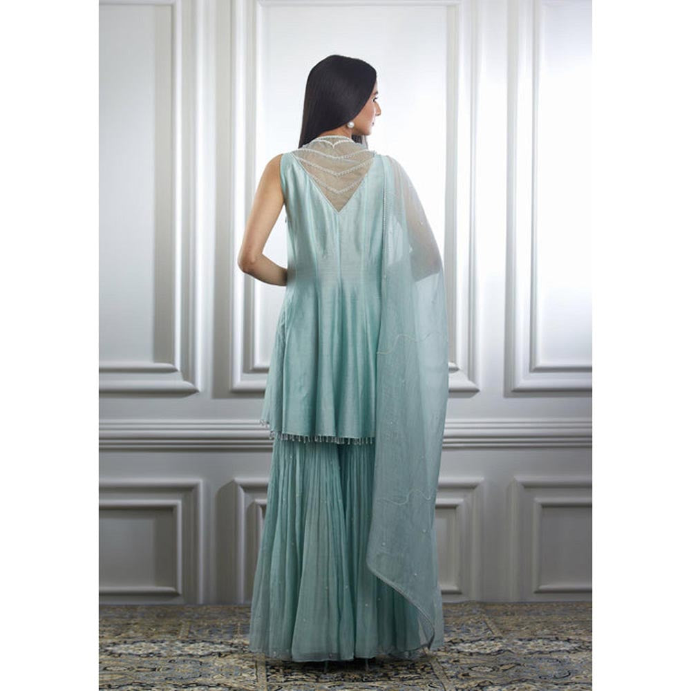 MANDIRA WIRK Women Chanderi Blue Kurta with Sharara and Dupatta