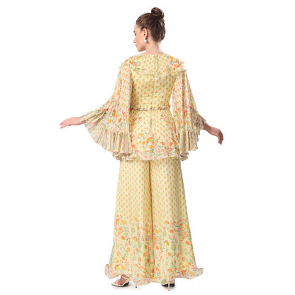 MANDIRA WIRK Women Chiffon Yellow Top with Sharara