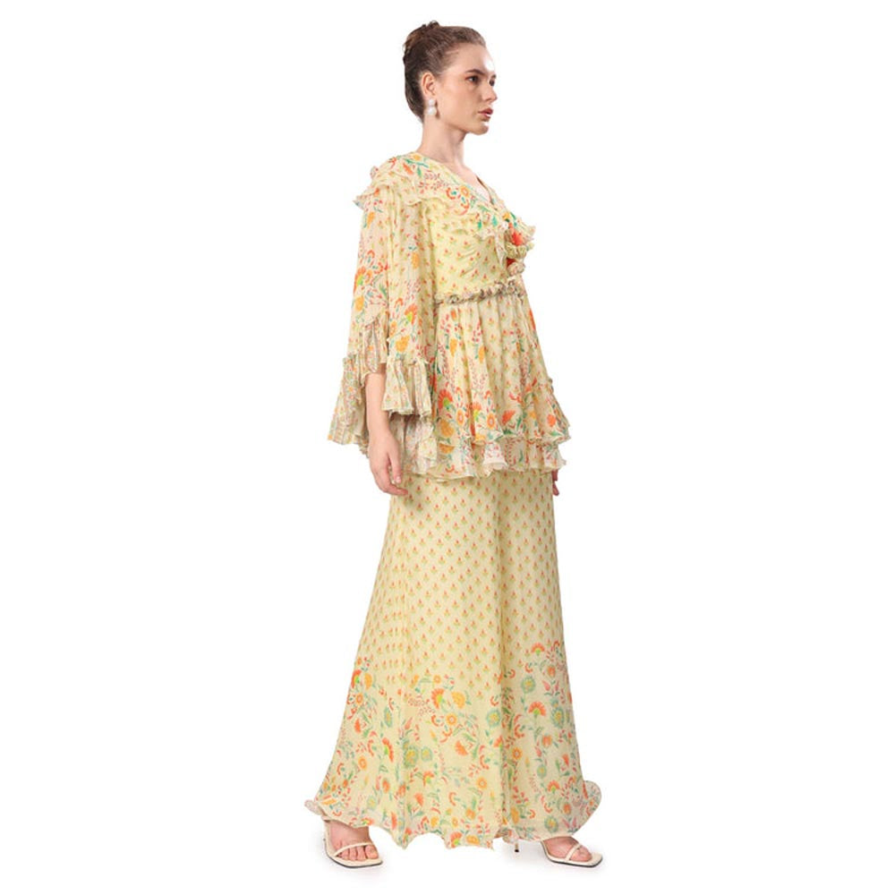 MANDIRA WIRK Women Chiffon Yellow Top with Sharara