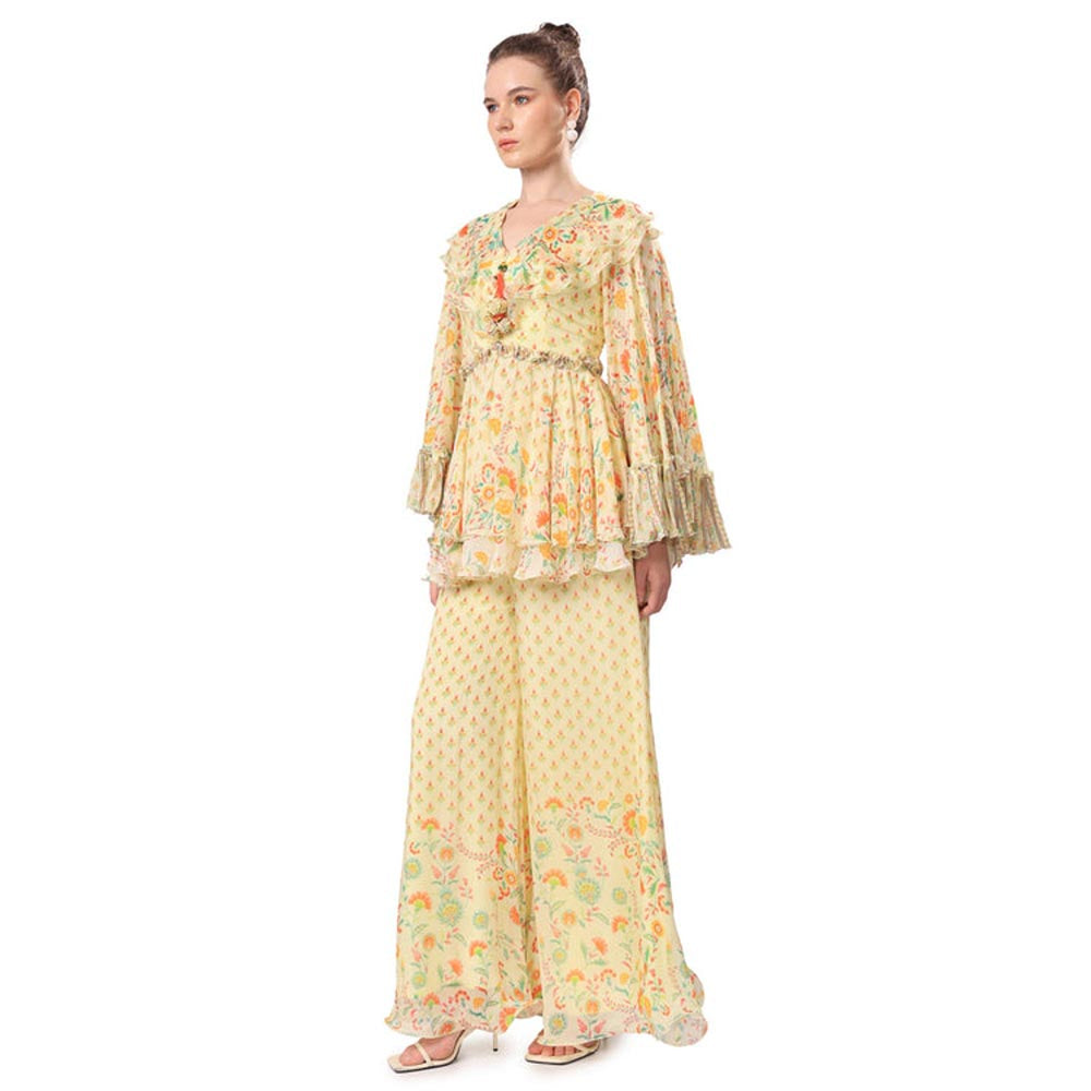MANDIRA WIRK Women Chiffon Yellow Top with Sharara