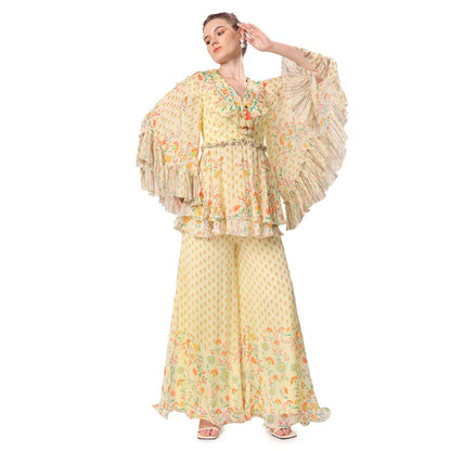 MANDIRA WIRK Women Chiffon Yellow Top with Sharara