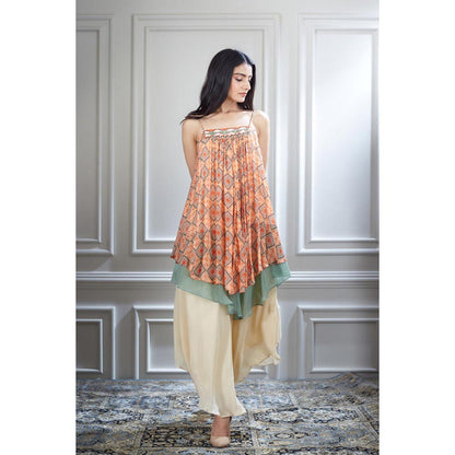 MANDIRA WIRK Women Chiffon Orange Kurta with Sharara