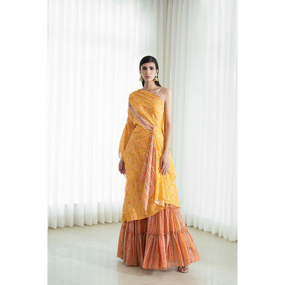 MANDIRA WIRK Women Mulmul Mustard Kurta with Sharara and Dupatta