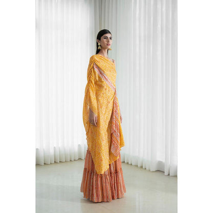 MANDIRA WIRK Women Mulmul Mustard Kurta with Sharara and Dupatta