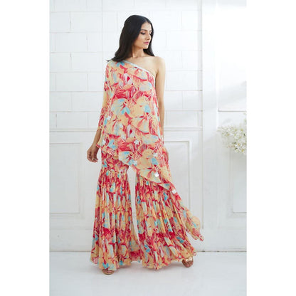 MANDIRA WIRK Women Chiffon Red Kurta with Sharara