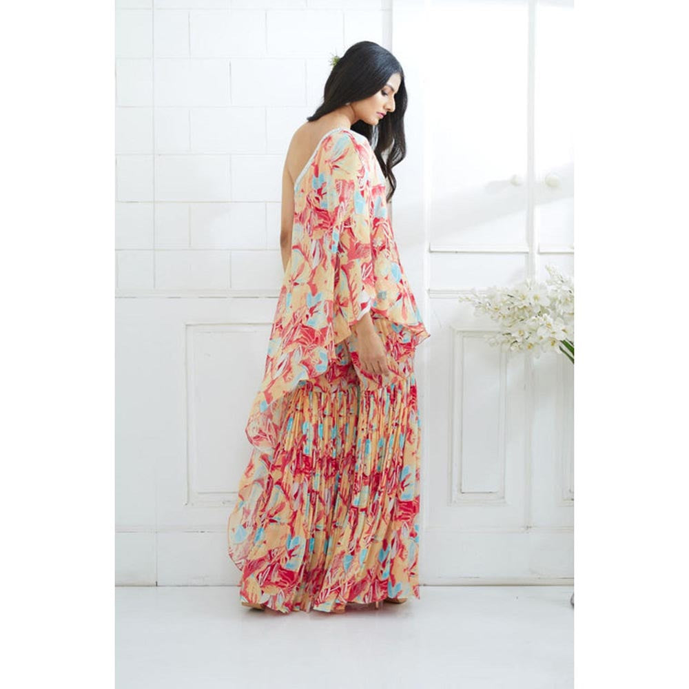 MANDIRA WIRK Women Chiffon Red Kurta with Sharara