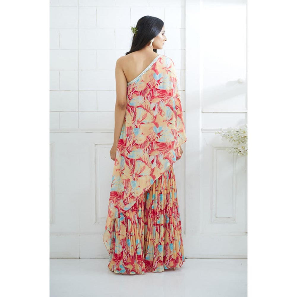 MANDIRA WIRK Women Chiffon Red Kurta with Sharara