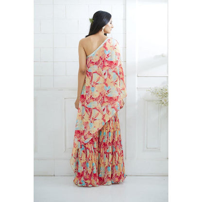 MANDIRA WIRK Women Chiffon Red Kurta with Sharara