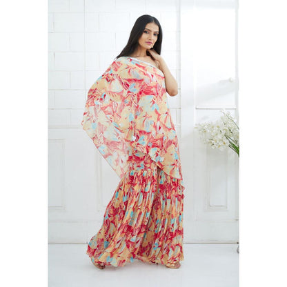 MANDIRA WIRK Women Chiffon Red Kurta with Sharara