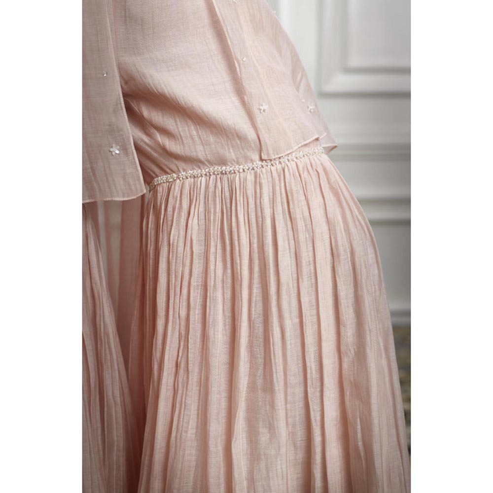 MANDIRA WIRK Women Chanderi Peach Top with Cape and Sharara