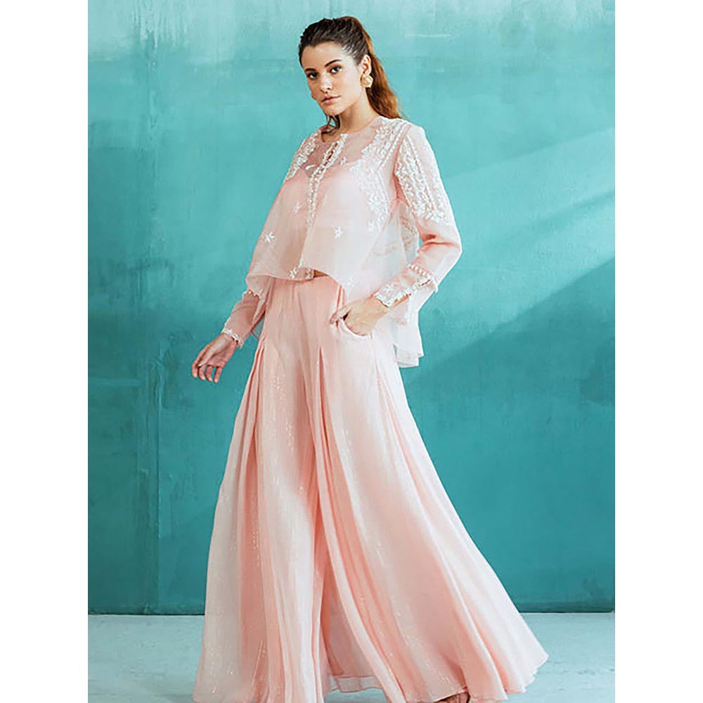 MANDIRA WIRK Women Chanderi Peach Top with Palazzo