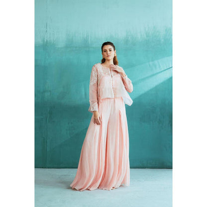 MANDIRA WIRK Women Chanderi Peach Top with Palazzo