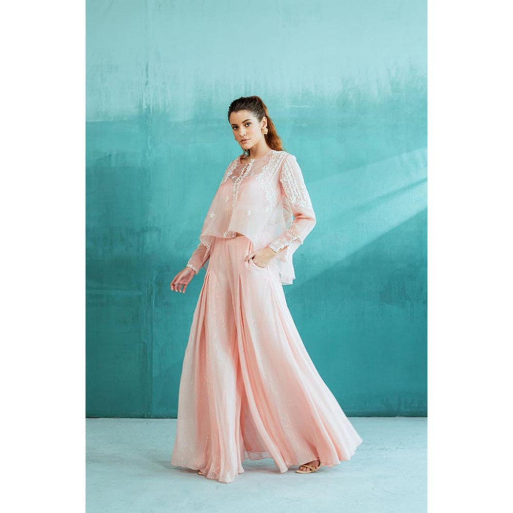 MANDIRA WIRK Women Chanderi Peach Top with Palazzo