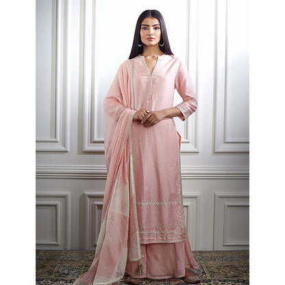 MANDIRA WIRK Women Chanderi Peach Kurta with Sharara and Dupatta