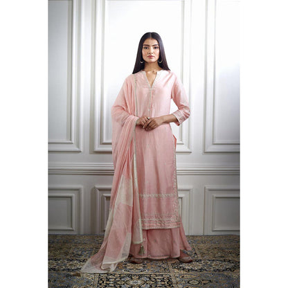 MANDIRA WIRK Women Chanderi Peach Kurta with Sharara and Dupatta