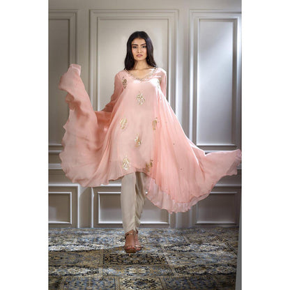 MANDIRA WIRK Women Chanderi Pink Kurta with Pant