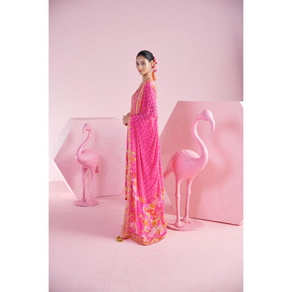 MANDIRA WIRK Women Chanderi Pink Kurta with Pant and Dupatta