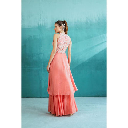 MANDIRA WIRK Women Chanderi Pink Top with Sharara