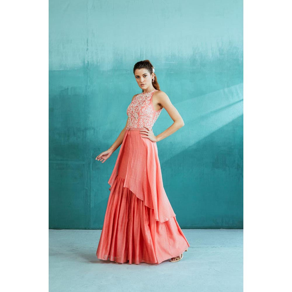 MANDIRA WIRK Women Chanderi Pink Top with Sharara