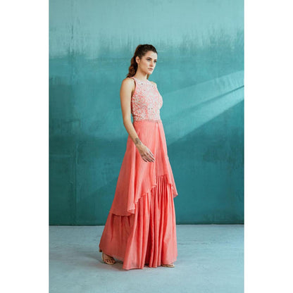 MANDIRA WIRK Women Chanderi Pink Top with Sharara