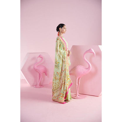 MANDIRA WIRK Women Chanderi Green Kurta with Sharara and Dupatta