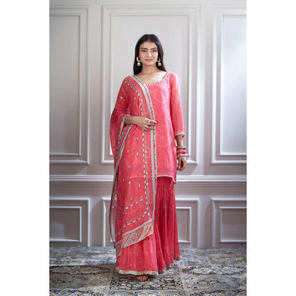 MANDIRA WIRK Women Chanderi Pink Kurta with Sharara and Dupatta