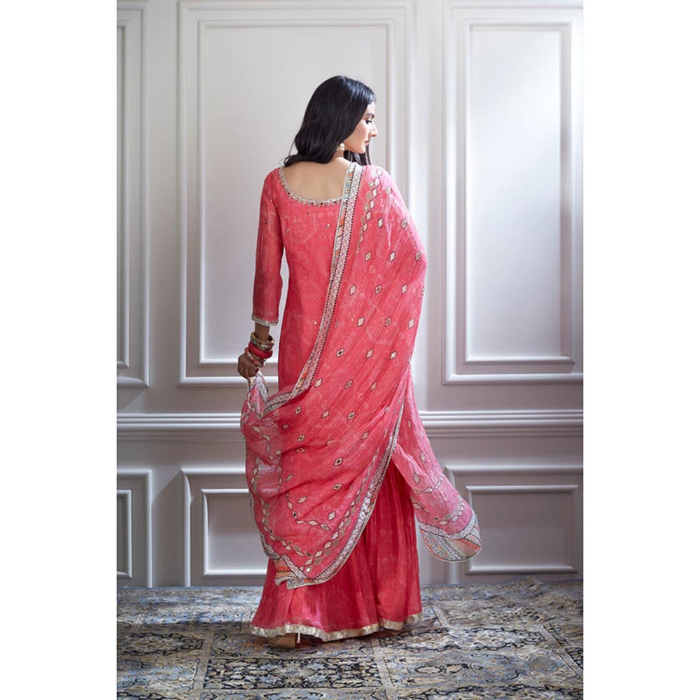 MANDIRA WIRK Women Chanderi Pink Kurta with Sharara and Dupatta