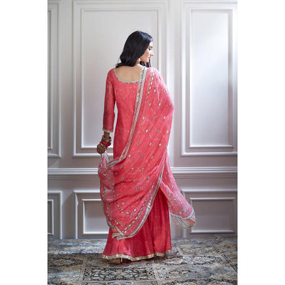 MANDIRA WIRK Women Chanderi Pink Kurta with Sharara and Dupatta