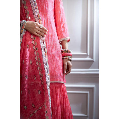 MANDIRA WIRK Women Chanderi Pink Kurta with Sharara and Dupatta