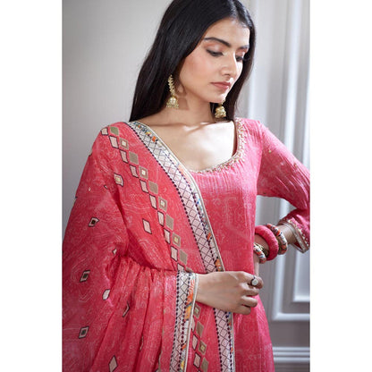 MANDIRA WIRK Women Chanderi Pink Kurta with Sharara and Dupatta