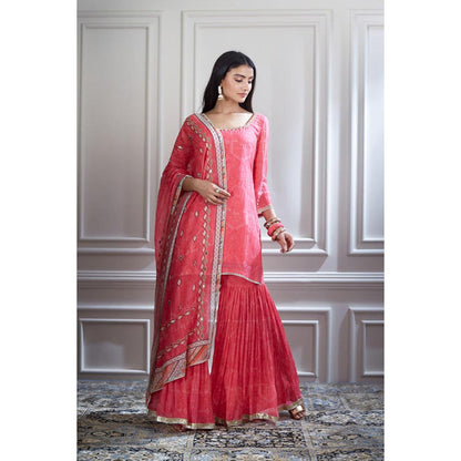 MANDIRA WIRK Women Chanderi Pink Kurta with Sharara and Dupatta