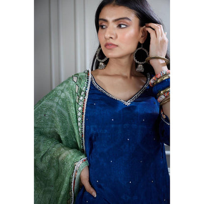 MANDIRA WIRK Women Chanderi Blue Kurta with Pant and Dupatta