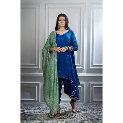 MANDIRA WIRK Women Chanderi Blue Kurta with Pant and Dupatta