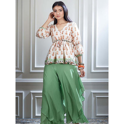 MANDIRA WIRK Women Chanderi Ivory Top with Sharara