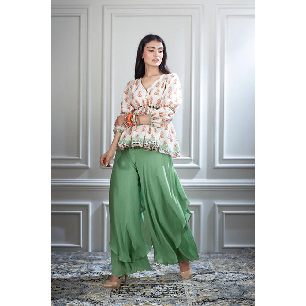 MANDIRA WIRK Women Chanderi Ivory Top with Sharara